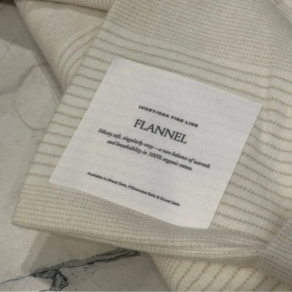 BOLL & BRANCH | cream / oak fine line striped FLANNEL standard pillow covers - Picture 9 of 14